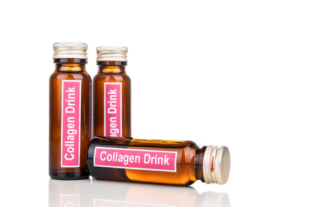 Collagen drinks in bottle as supplement for beauty, anti ageing